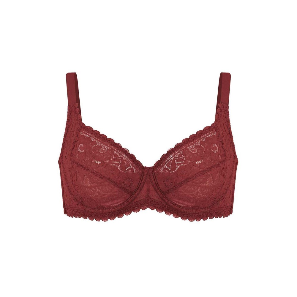 HSIA Leaf Flower Lace Unlined Bra in Dark Burnt Red 36DD NEW